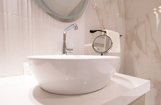 istock A modern white bathroom sink with chrome faucet and clean elegant interior 2213368837