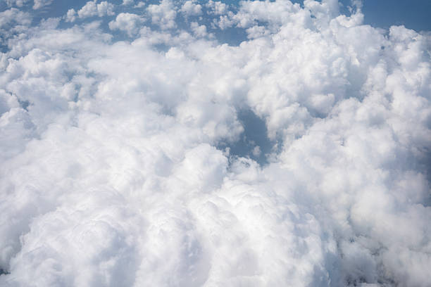 istock Aerial view of clouds through airplane window 2213370077