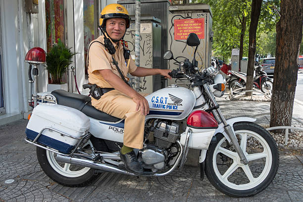 Ho Chi Minh, Vietnam - April 03, 2025: Motorized police in the city center