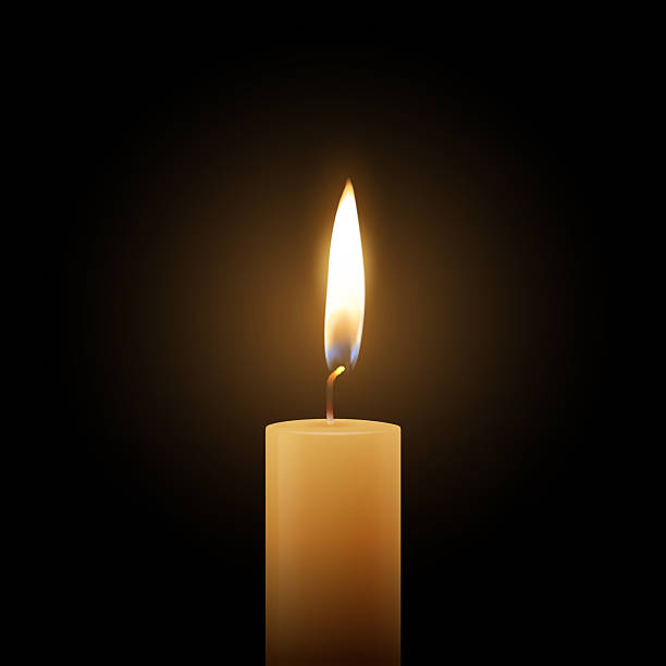 istock Realistic Vector Candle Flame Clipart on Black Background. Single Wax Pillar Candle with Soft Warm Glow and Flickering Flame, Ambient Lighting Design Template for Web, Print, Logo Design 2213372949