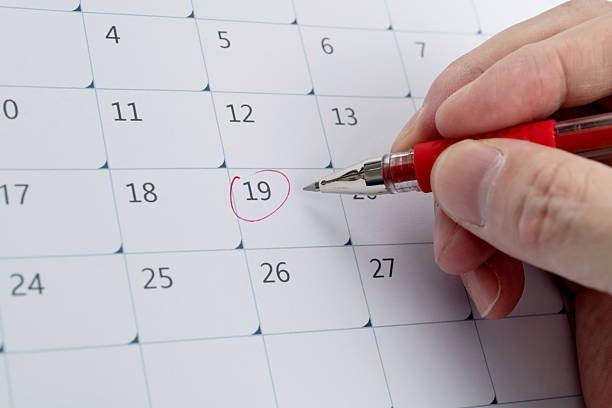 istock Red mark on the calendar at number 19 2213378945
