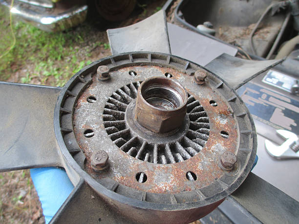 istock Used rusty car fan clutch and cooling fan 2213386880