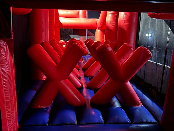 Large inflatable red crosses, trampoline park