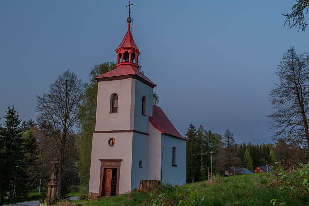 istock Old chapel in blue hour evening in spring in Cihak CZ 04 30 2025 2213390492
