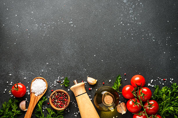 istock Healthy food background on black stone table. 2213399251
