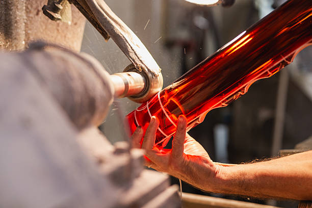 istock Intricate vase Cutting by a Murano Artisan 2213406074