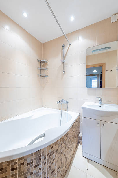 istock Modern Home Bright Bathroom Interior With Shower, Sink, Closet. 2213407036
