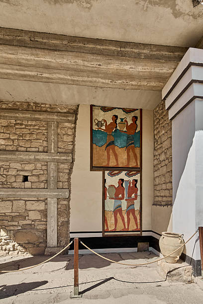 ギリシャクレタ島のクノッソス宮殿の壁画 - クノッソスのストック