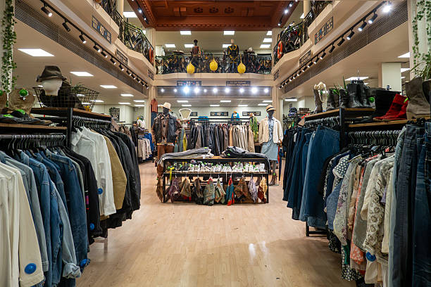 Marseille, France March 13, 2025 The interior of a vintage clothing store.