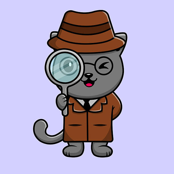 istock Cute Cat Detective With Magnifying Glass Cartoon Vector Icon Illustration. Animal Icon Concept Isolated Premium Vector. Flat Cartoon Style 2213423067
