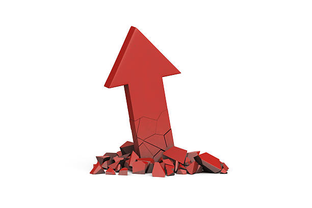 istock Red 3D arrow icon symbol or sign object, broken, cracked and scattered on white background. Error, Cancel, fail, dilapidated, Disapproved, Fracture and End concept. Clipping path. 3d illustration. 2213423865