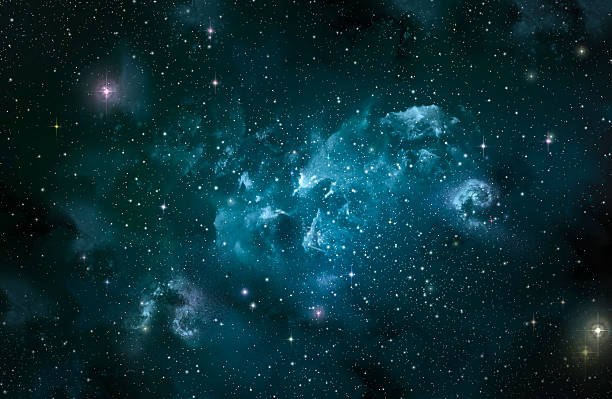 istock Galaxy in the blue clouds floating above the black background atmosphere 2213424200