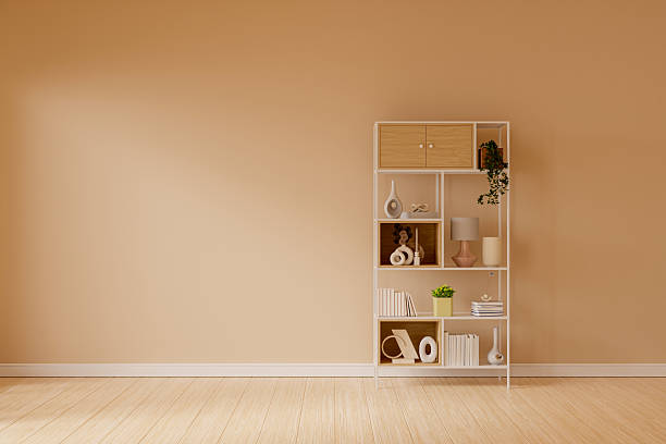 istock Minimalist shelf with decorative items in warm interior- 3D rendering 2213436563