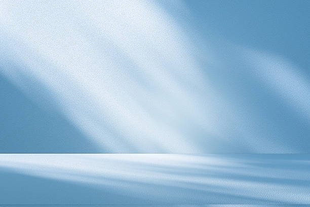 Studio style background wall decoration presentation uses white and blue tones. with shadows cast from a nearby window, concept creating a decorative