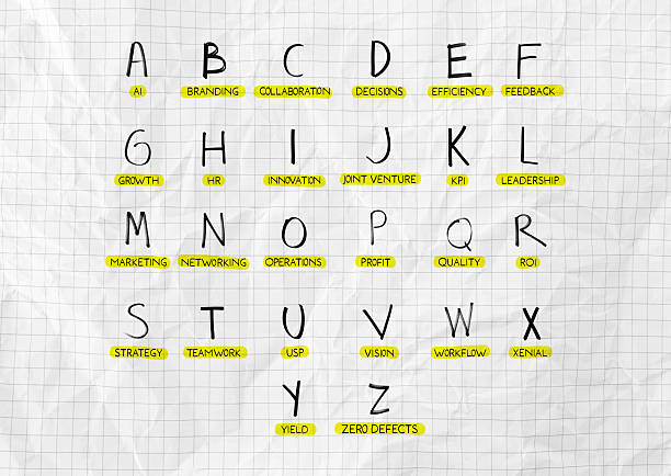 English alphabet from dry pasta on a white isolated background. Food pattern made from macaroni tubes. Bright alphabet for shops.