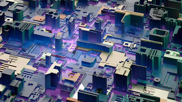 istock Futuristic Colorful Abstract Cityscape with Geometric Shapes and Patterns 2213445512