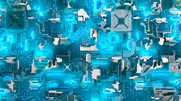 istock Abstract Digital Circuit Design in Futuristic Cityscape Visualization 2213445516