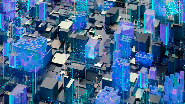 istock Abstract Digital Circuit Design in Futuristic Cityscape Visualization 2213445553