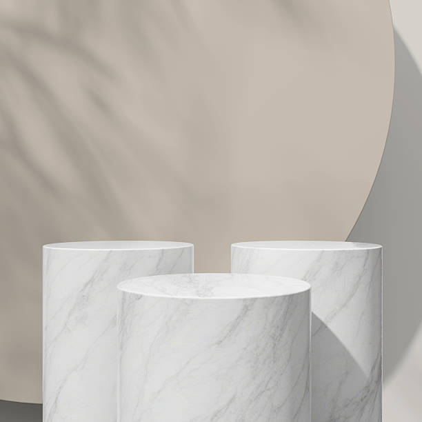 istock A single white marble podium with a light gray circular backdrop, creating a peaceful atmosphere. 2213445773