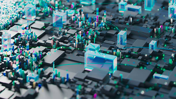 istock Modern Abstract Digital City Representation with Bright Connections and Structures 2213447332