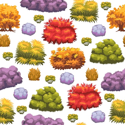 Shrups Pattern Plants Seamless Pattern Autumn Shrubs Garden Trees With Beautiful Fall ...