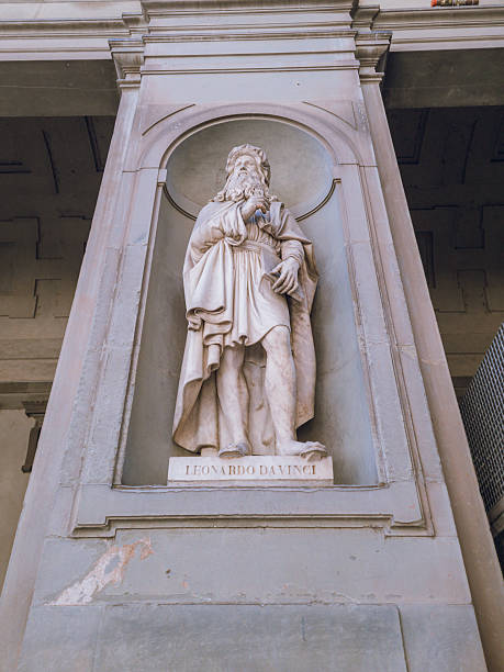 The original stone sign of the Galleria degli Uffizi in the famous exterior corridor of Florence (Tuscany, Italy).