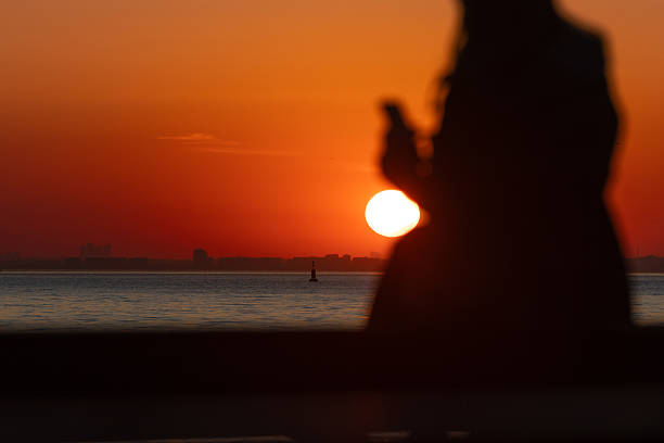 Sun is setting over by Marmara sea.Istanbul - Turkey.
