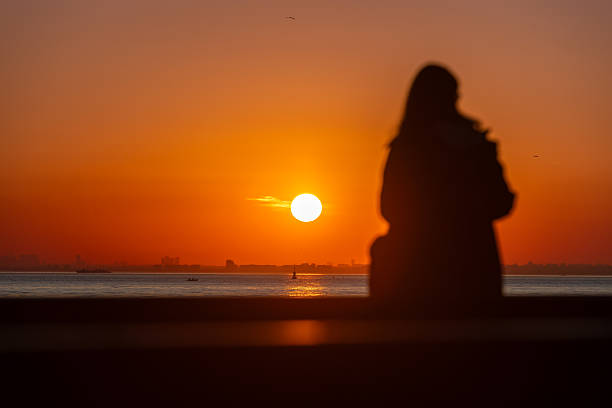 Sun is setting over by Marmara sea.Istanbul - Turkey.