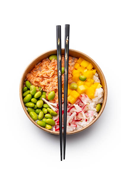Fresh poke bowl salad with slow smoked salmon