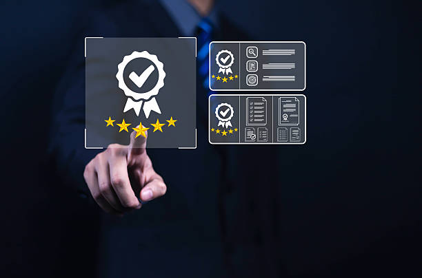 istock Businessman pointing to quality assurance icon. Audit, Business, Certification, Control, Digital, Service, Complete, Assessment, Checklist, Data with quality icon. 2213456519