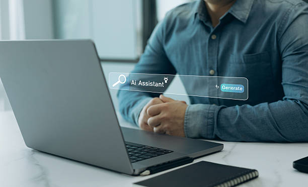 istock Person searching for information with the help of Ai assistant.Virtual assistant, artificial intelligence Bot and CRM software automation technology.Ai generator documents,bot writing and coding. 2213458220