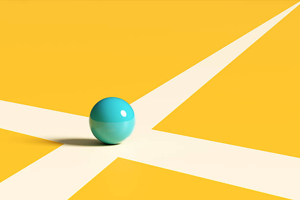 Blue sphere standing at the crossroads on a yellow background