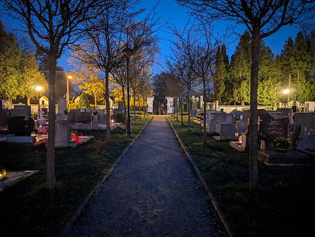 istock cemetry in Vidnava in the night 2213463751
