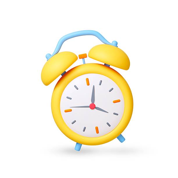 istock Alarm clock 3d icon. Cute yellow clock with bells, vintage style. Wake up morning concept, office deadline, meeting date reminder. Realistic vector element 2213464016