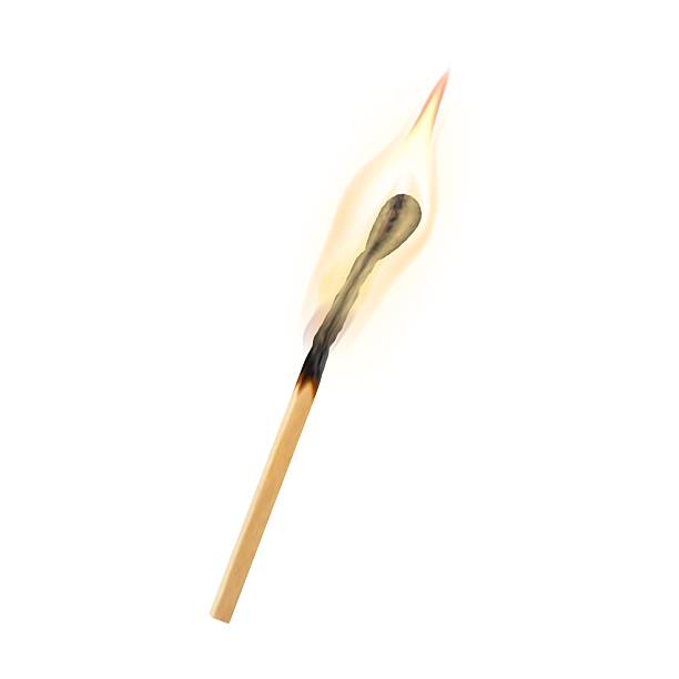 istock Burning wooden match, realistic isolated element with coal head and flame. Fire match stick for lighting cigarette, campfire, gas stove, light, vector element 2213464025