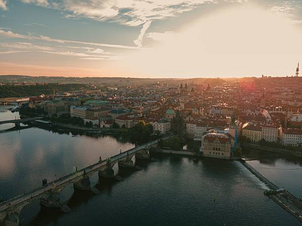 istock Aerial view of Prague's Charles Bridge at sunset. 2213468176