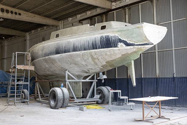 istock Fiberglass yacht being repaired at a shipyard 2213468251
