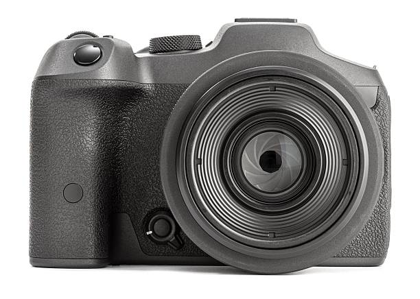 istock Modern Photo camera with lens isolated on white background 2213468308