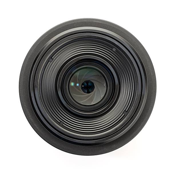 istock Front view of a modern photo camera lens isolated on white background 2213468314