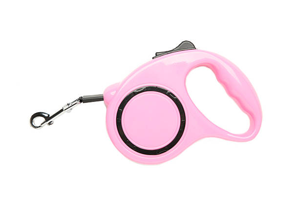 istock Pink plastic durable and ergonomic leash roulette for pets isolated on white background. Convenient mechanical device for keeping and controlling dog in street. 2213471135
