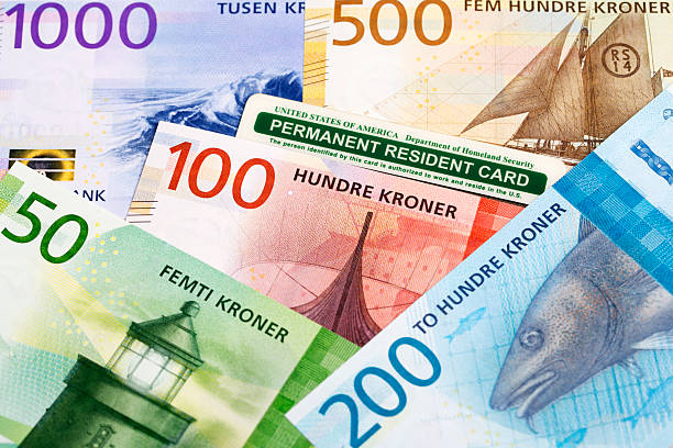 istock American permanent resident card on Norwegian money 2213472625