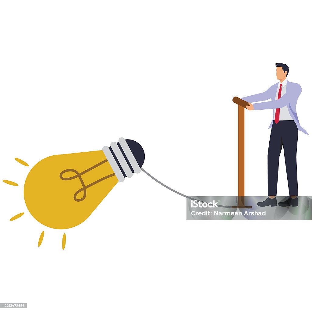 Problem Creation A Businessman Pumping A Bulb Illustration For Creating New Ideas ...
