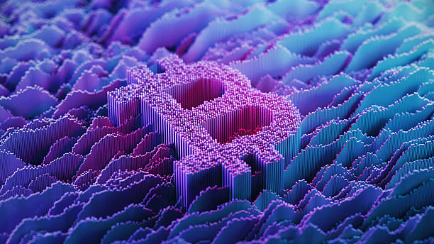 istock Bitcoin Sign on abstract digital landscape - Digital Analytics - Blue, Pink - Technology, Big Data, Forecasting 2213473570