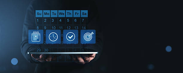 istock Digital calendar with scheduling icons on a tablet. 2213473618