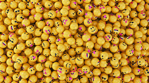 istock Yellow Smiley Face and Mixed Texture Emoji Stack. 3D illustration of smiley face emoji. Large group of objects. 2213473794