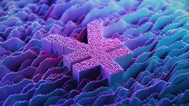 istock Yen Currency Sign on abstract digital landscape - Digital Analytics - Blue, Pink - Technology, Big Data, Forecasting 2213473806