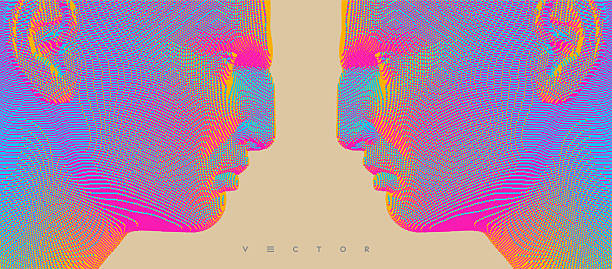istock Closeup side view profile portrait of man. 3d voxelized face. Vector illustration. Design for presentations, flyers or posters. 2213478654