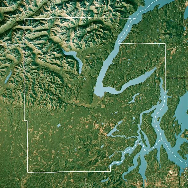 istock Mason County WA Satellite Topographic Map 3D Render True Color Border 2213481411