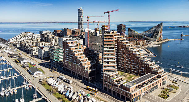 istock Aarhus oe with Nicolinehus, A house, Lighthouse and the marina 2213481546