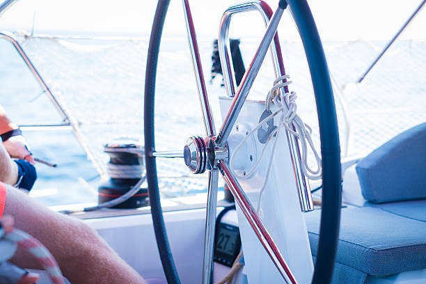Sailboat equipment details. Water transport, marine travel lifestyle vacation theme.